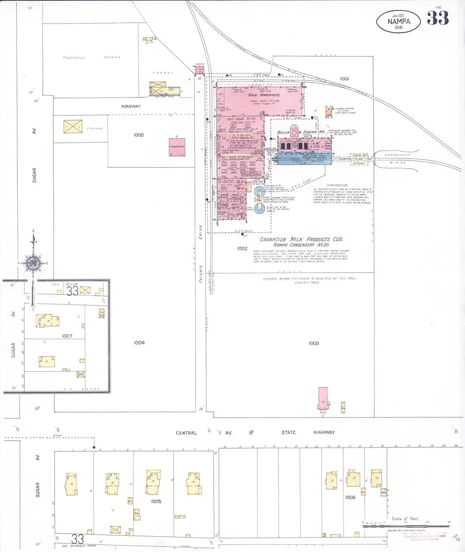 Sanborn Fire Insurance Map from Nampa, Canyon County, Idaho (1921), Sheet #0033 - Historic Sanborn Fire Insurance Map Print, vintage old map wall art, antique decor, genealogy gift, Idaho Idaho map