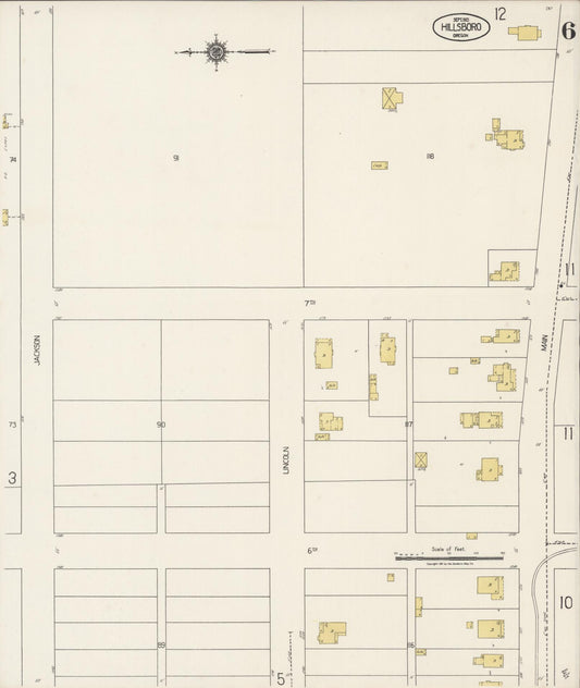 Sanborn Fire Insurance Map from Hillsboro, Washington County, Oregon (1921), Sheet #0006 - Historic Sanborn Fire Insurance Map Print, vintage old map wall art, antique decor, genealogy gift, Oregon Oregon map