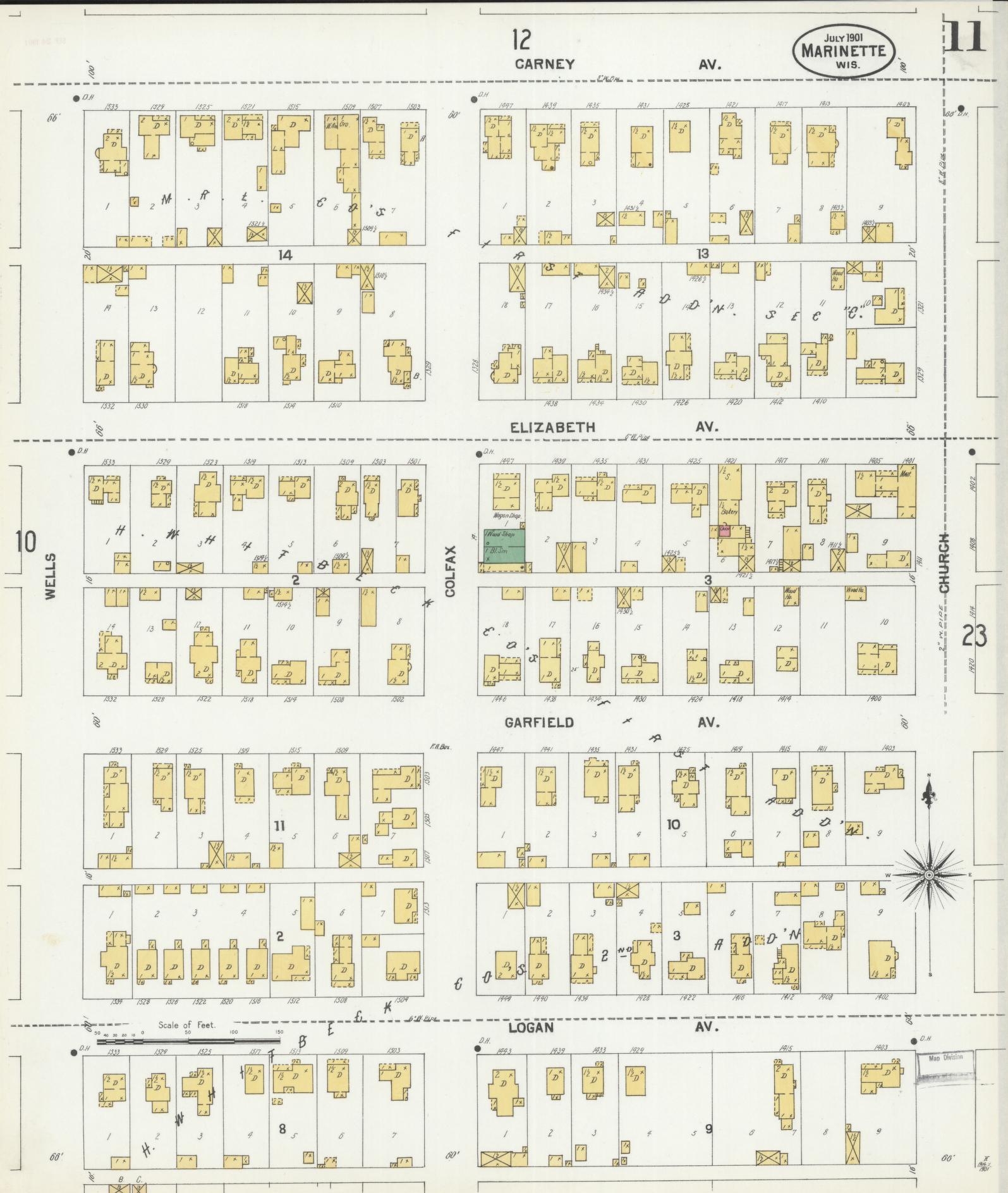 Sanborn Fire Insurance Map from Marinette, Marinette County, Wisconsin (1901), Sheet #0011 - Complete Map Set gallery image, historic Sanborn map, vintage wall art, Wisconsin Wisconsin