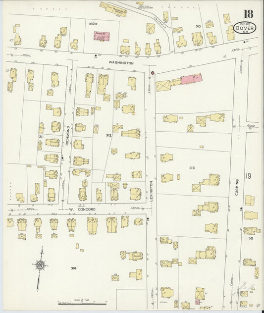 Sanborn Fire Insurance Map from Dover, Strafford County, New Hampshire (1912), Sheet #0018 - Historic Sanborn Fire Insurance Map Print, vintage old map wall art, antique decor, genealogy gift, New Hampshire New Hampshire map