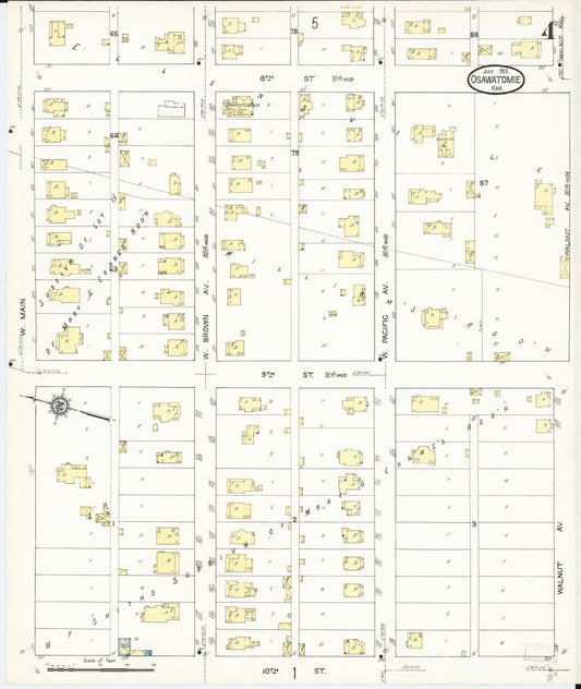 Sanborn Fire Insurance Map from Osawatomie, Miami County, Kansas (1913), Sheet #0004 - Historic Sanborn Fire Insurance Map Print, vintage old map wall art, antique decor, genealogy gift, Kansas Kansas map
