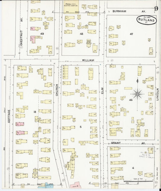 Sanborn Fire Insurance Map from Rutland, Rutland County, Vermont (1890), Sheet #0009 - Historic Sanborn Fire Insurance Map Print, vintage old map wall art, antique decor, genealogy gift, Vermont Vermont map
