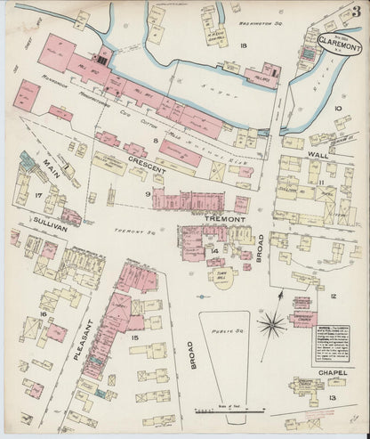 Sanborn Fire Insurance Map from Claremont, Sullivan County, New Hampshire (1884), Sheet #0003 - Complete Map Set gallery image, historic Sanborn map, vintage wall art, New Hampshire New Hampshire