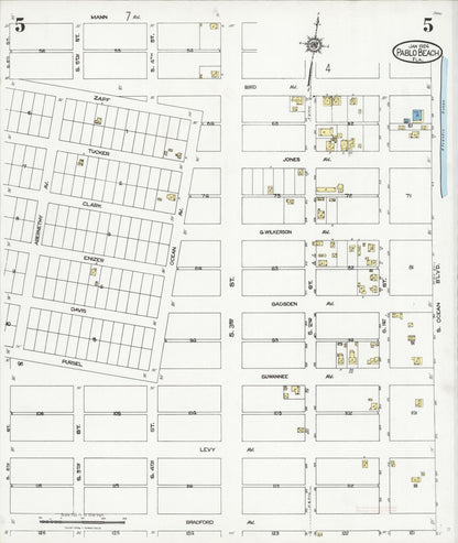 Sanborn Fire Insurance Map from Pablo Beach, Duval County, Florida (1924), Sheet #0005 - Historic Sanborn Fire Insurance Map Print, vintage old map wall art, antique decor, genealogy gift, Florida Florida map