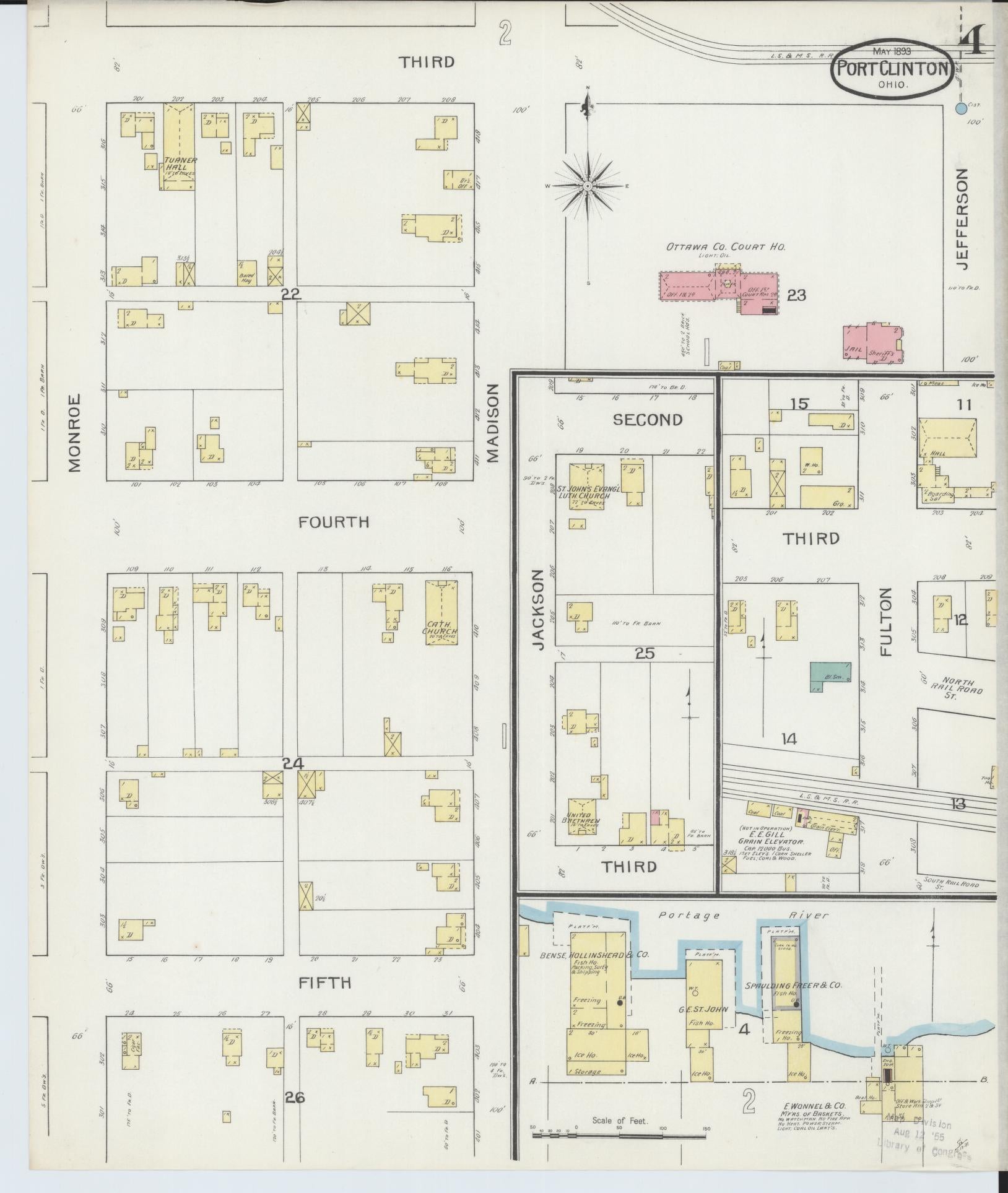 Sanborn Fire Insurance Map from Port Clinton, Ottawa County, Ohio (1893), Sheet #0004 - Historic Sanborn Fire Insurance Map Print, vintage old map wall art, antique decor, genealogy gift, Ohio Ohio map