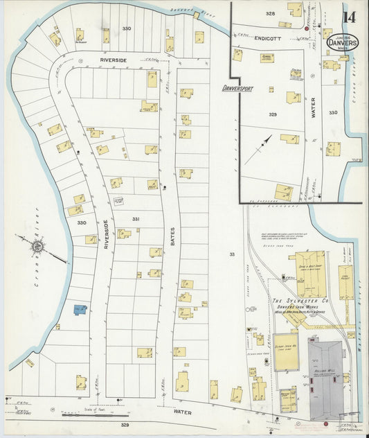 Sanborn Fire Insurance Map from Danvers, Essex County, Massachusetts (1916), Sheet #0014 - Historic Sanborn Fire Insurance Map Print, vintage old map wall art, antique decor, genealogy gift, Massachusetts Massachusetts map