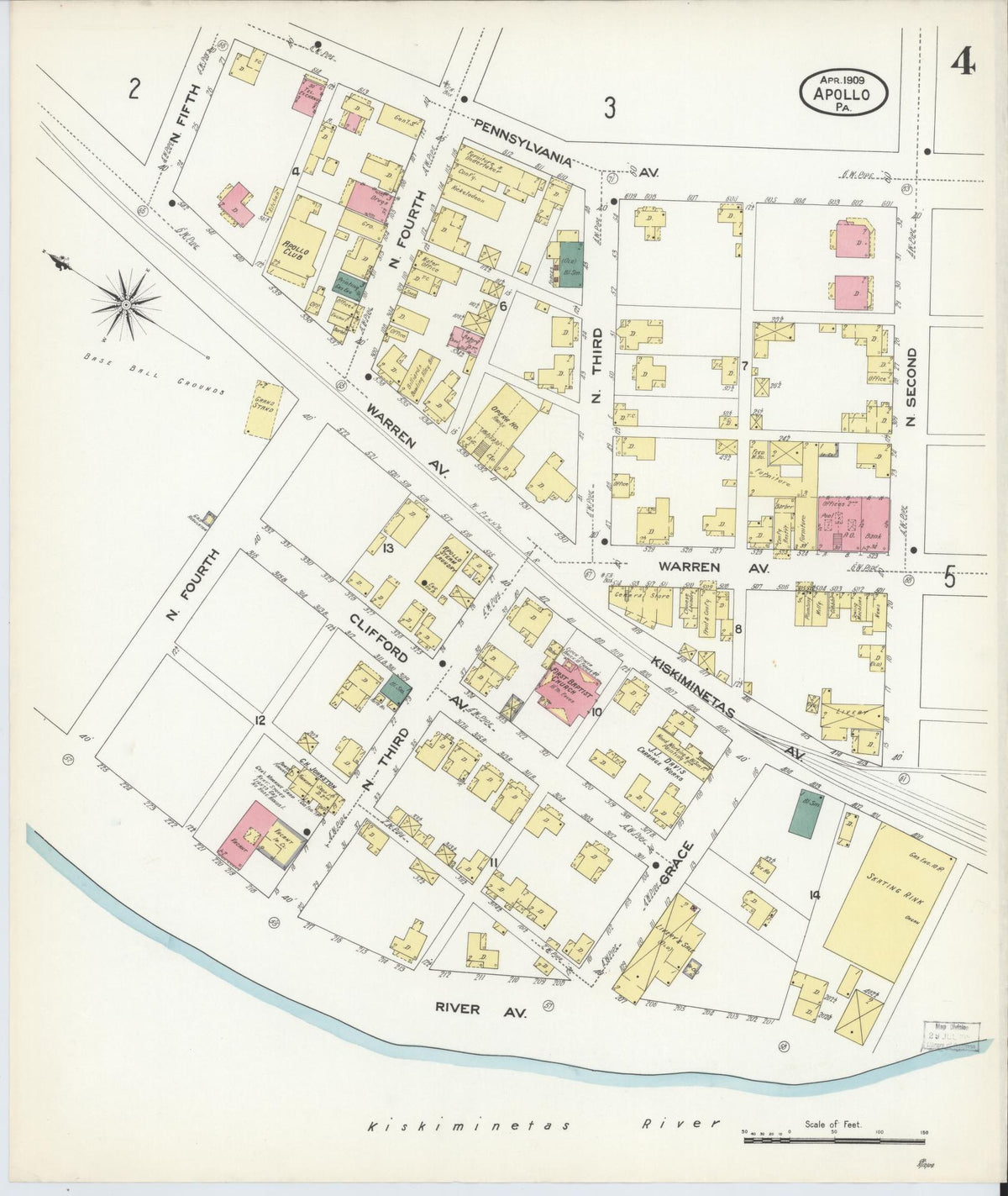 Sanborn Fire Insurance Map from Apollo, Armstrong County, Pennsylvania (1909), Sheet #0004 - Complete Map Set gallery image, historic Sanborn map, vintage wall art, Pennsylvania Pennsylvania