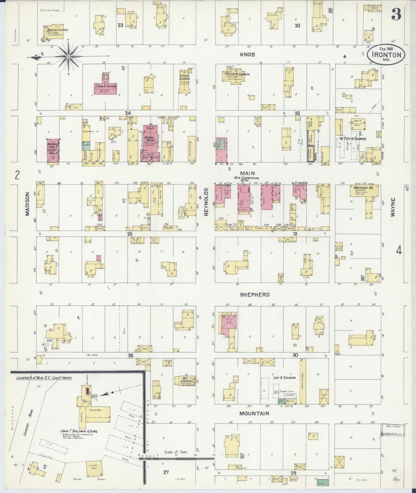 Sanborn Fire Insurance Map from Ironton, Iron County, Missouri (1908), Sheet #0003 - Complete Map Set gallery image, historic Sanborn map, vintage wall art, Missouri Missouri