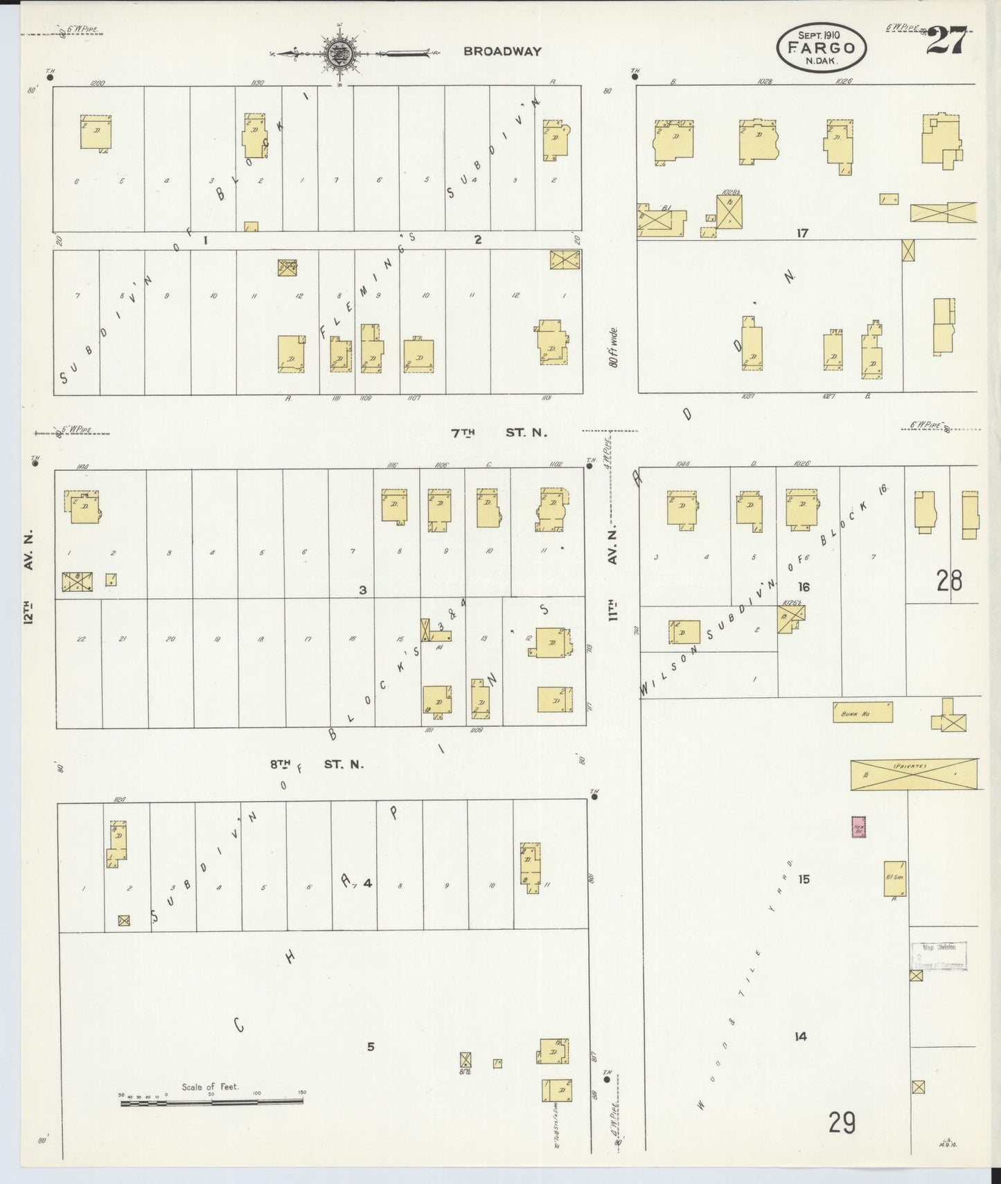 Sanborn Fire Insurance Map from Fargo, Cass County, North Dakota (1910), Sheet #0027 - Complete Map Set gallery image, historic Sanborn map, vintage wall art, North Dakota North Dakota