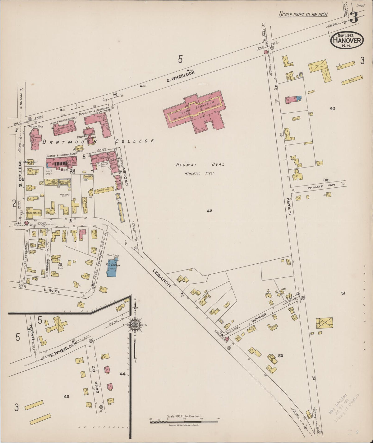 Sanborn Fire Insurance Map from Hanover, Grafton County, New Hampshire (1922), Sheet #0003 - Complete Map Set gallery image, historic Sanborn map, vintage wall art, New Hampshire New Hampshire