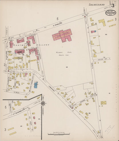 Sanborn Fire Insurance Map from Hanover, Grafton County, New Hampshire (1922), Sheet #0003 - Complete Map Set gallery image, historic Sanborn map, vintage wall art, New Hampshire New Hampshire