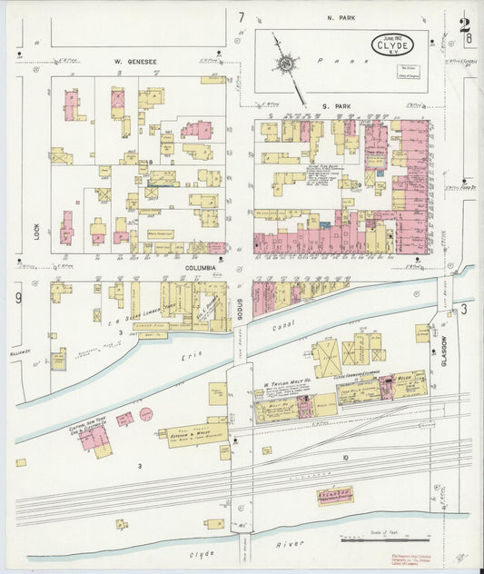 Sanborn Fire Insurance Map from Clyde, Wayne County, New York (1912), Sheet #0002 - Historic Sanborn Fire Insurance Map Print, vintage old map wall art, antique decor, genealogy gift, New York New York map