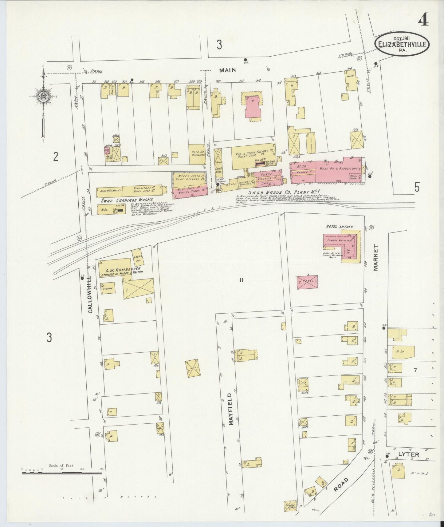 Sanborn Fire Insurance Map from Elizabethville, Dauphin County, Pennsylvania (1911), Sheet #0004 - Historic Sanborn Fire Insurance Map Print, vintage old map wall art, antique decor, genealogy gift, Pennsylvania Pennsylvania map