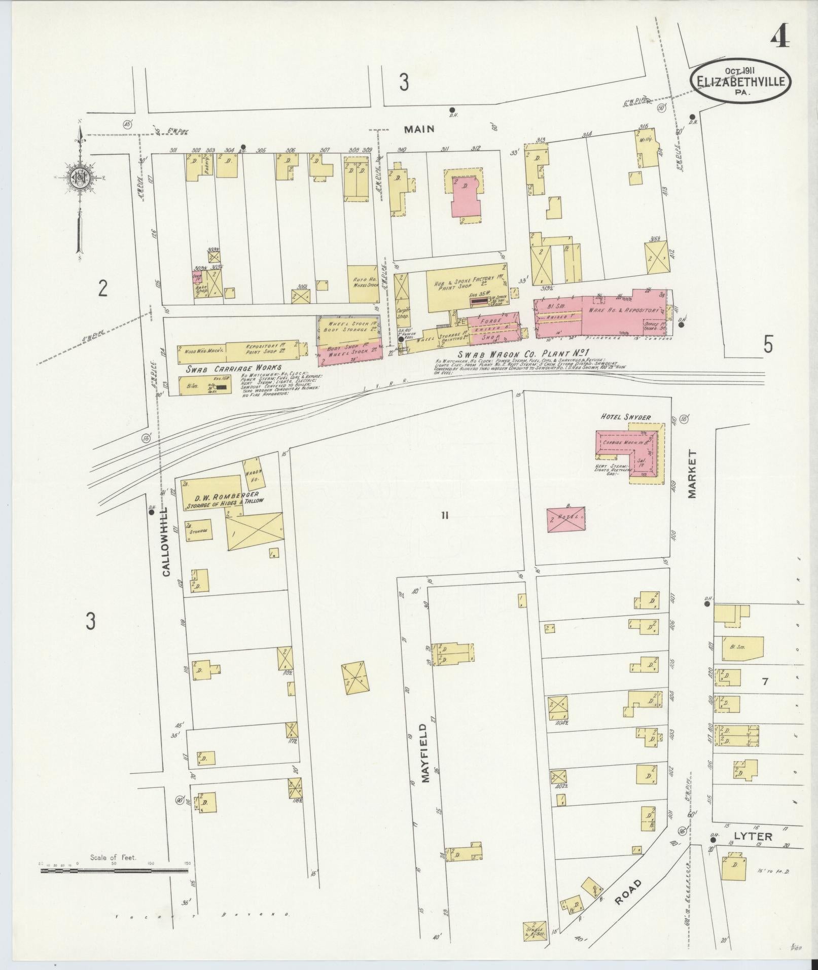 Sanborn Fire Insurance Map from Elizabethville, Dauphin County, Pennsylvania (1911), Sheet #0004 - Historic Sanborn Fire Insurance Map Print, vintage old map wall art, antique decor, genealogy gift, Pennsylvania Pennsylvania map
