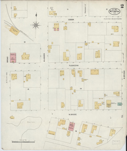 Sanborn Fire Insurance Map from Wetumpka, Elmore County, Alabama (1903), Sheet #0002 - Historic Sanborn Fire Insurance Map Print, vintage old map wall art, antique decor, genealogy gift, Alabama Alabama map