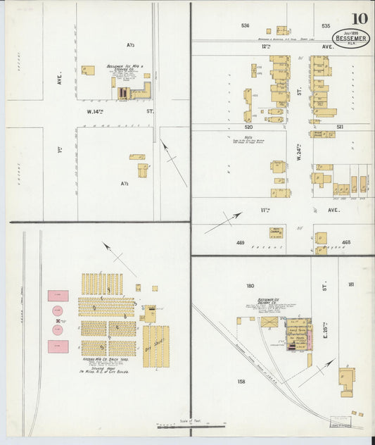 Sanborn Fire Insurance Map from Bessemer, Jefferson County, Alabama (1899), Sheet #0010 - Historic Sanborn Fire Insurance Map Print, vintage old map wall art, antique decor, genealogy gift, Alabama Alabama map