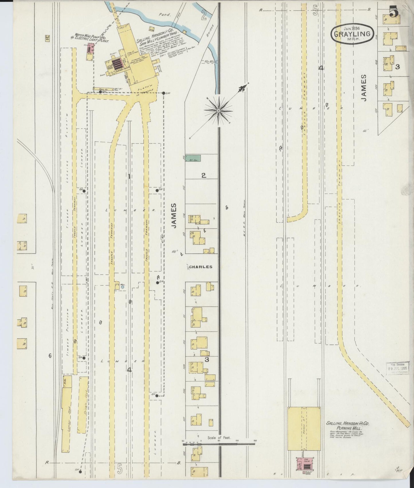 Sanborn Fire Insurance Map from Grayling, Crawford County, Michigan (1894), Sheet #0005 - Complete Map Set gallery image, historic Sanborn map, vintage wall art, Michigan Michigan