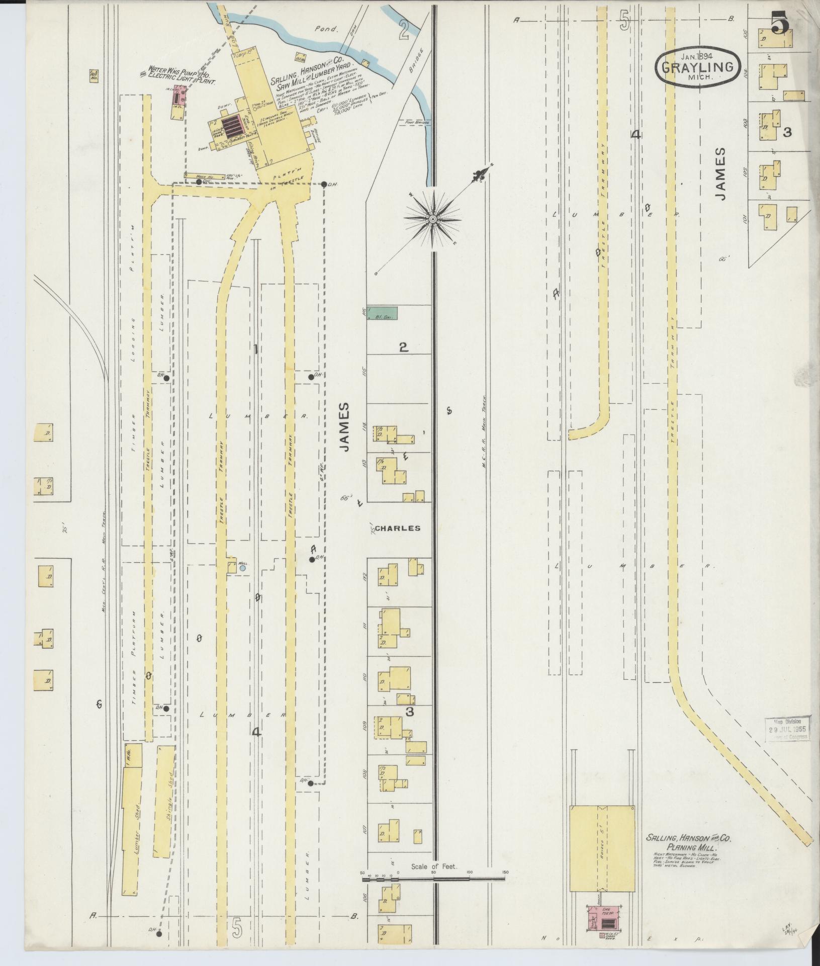 Sanborn Fire Insurance Map from Grayling, Crawford County, Michigan (1894), Sheet #0005 - Complete Map Set gallery image, historic Sanborn map, vintage wall art, Michigan Michigan