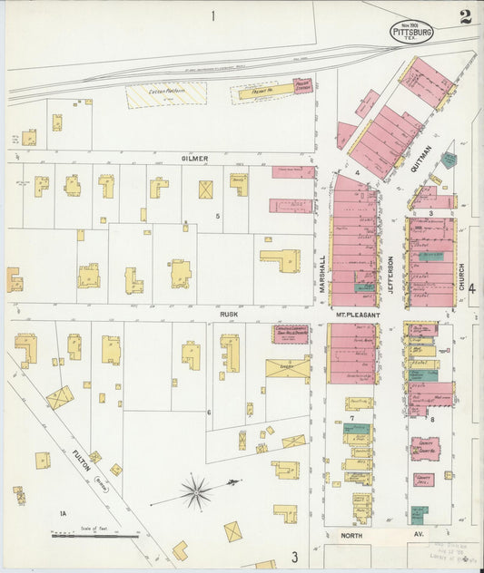 Sanborn Fire Insurance Map from Pittsburg, Camp County, Texas (1901), Sheet #0002 - Historic Sanborn Fire Insurance Map Print, vintage old map wall art, antique decor, genealogy gift, Texas Texas map