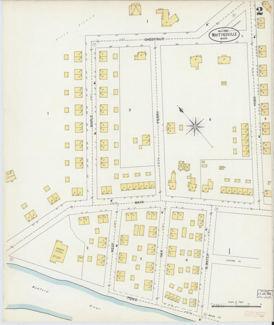 Sanborn Fire Insurance Map from Whitinsville, Worcester County, Massachusetts (1903), Sheet #0002 - Historic Sanborn Fire Insurance Map Print, vintage old map wall art, antique decor, genealogy gift, Massachusetts Massachusetts map