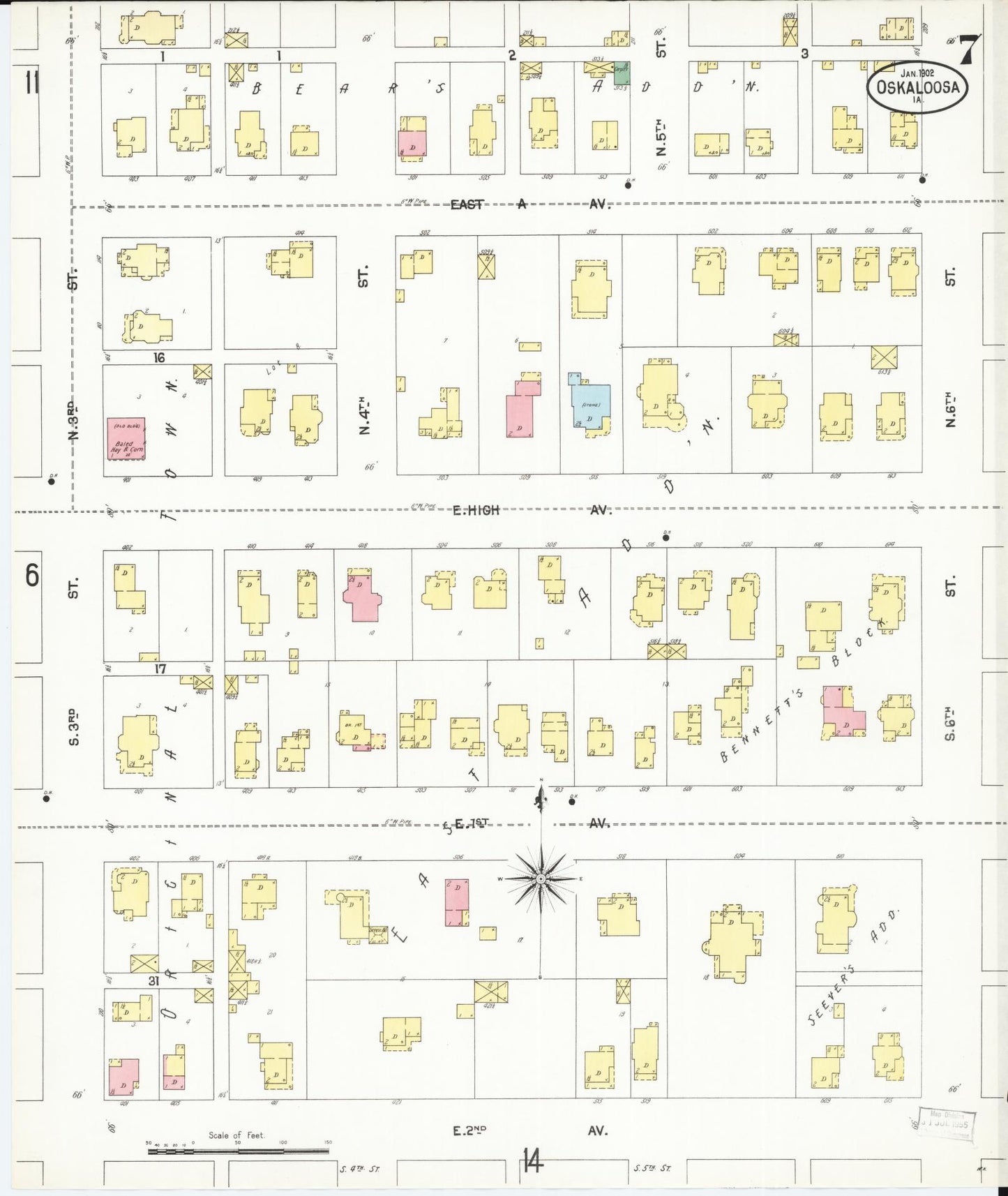 Sanborn Fire Insurance Map from Oskaloosa, Mahaska County, Iowa (1902), Sheet #0007 - Historic Sanborn Fire Insurance Map Print