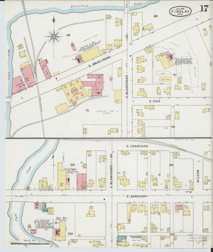Sanborn Fire Insurance Map from Findlay, Hancock County, Ohio (1895), Sheet #0017 - Historic Sanborn Fire Insurance Map Print, vintage old map wall art, antique decor, genealogy gift, Ohio Ohio map