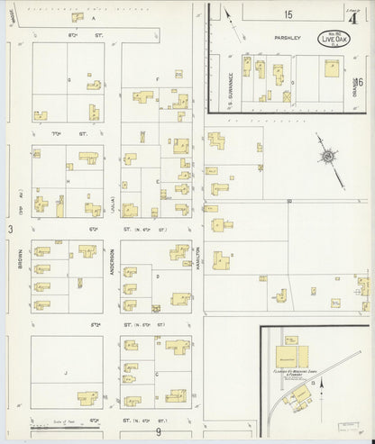 Sanborn Fire Insurance Map from Live Oak, Suwanee County, Florida (1912), Sheet #0004 - Complete Map Set gallery image, historic Sanborn map, vintage wall art, Florida Florida