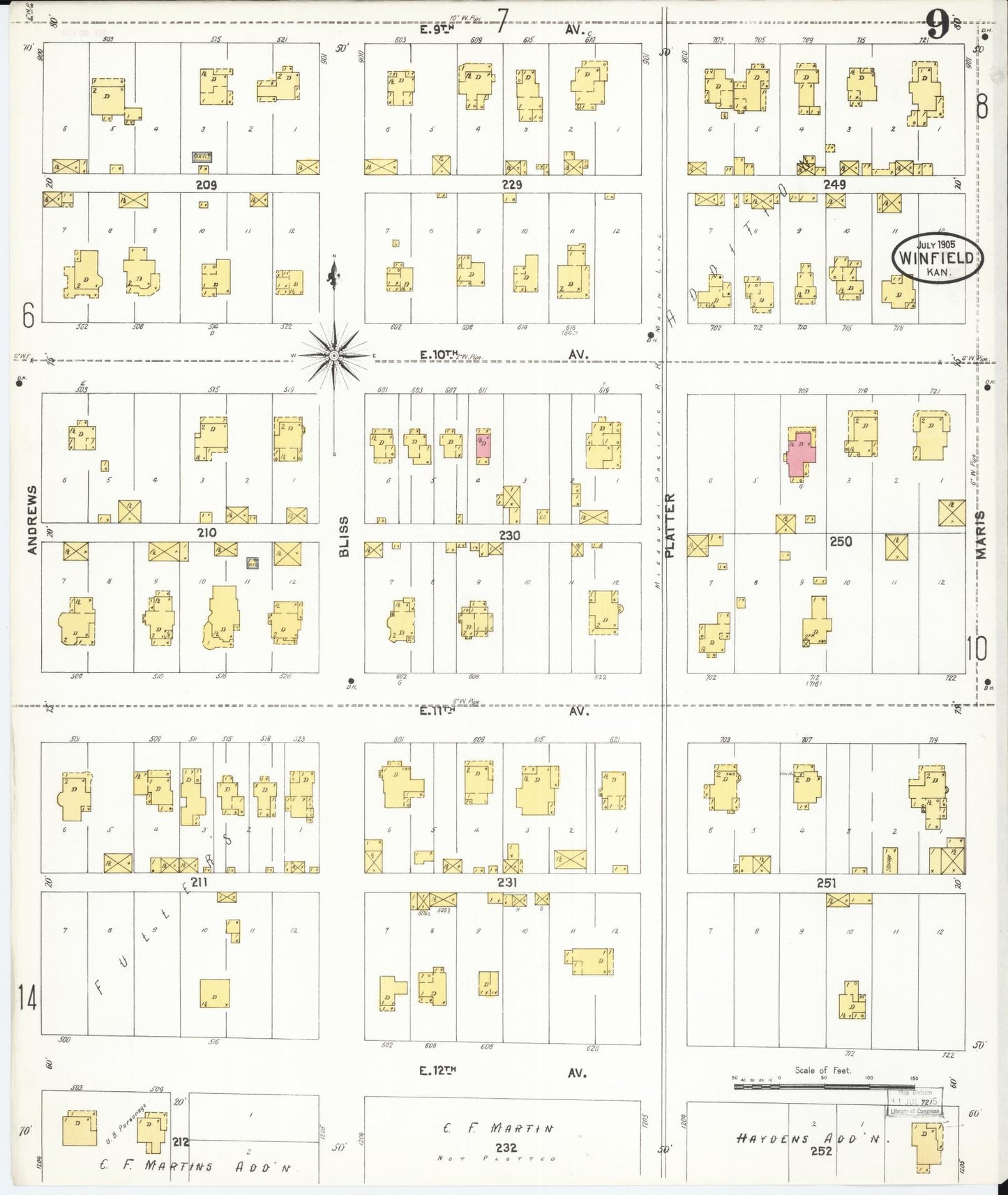 Sanborn Fire Insurance Map from Winfield, Cowley County, Kansas (1905), Sheet #0009 - Complete Map Set gallery image, historic Sanborn map, vintage wall art, Kansas Kansas