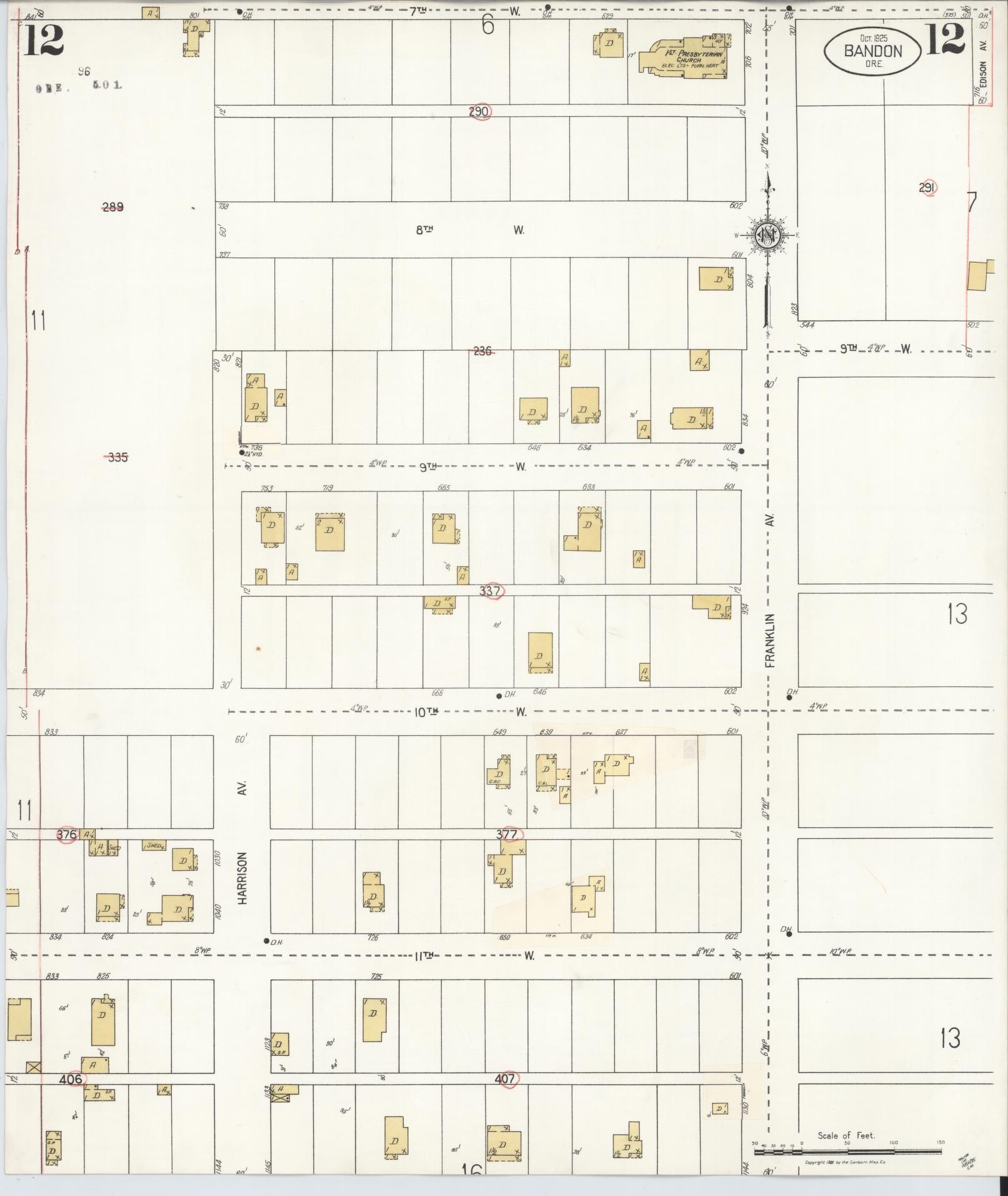 Sanborn Fire Insurance Map from Bandon, Coos County, Oregon (1931), Sheet #0012 - Complete Map Set gallery image, historic Sanborn map, vintage wall art, Oregon Oregon
