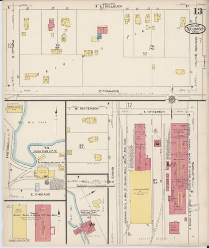 Sanborn Fire Insurance Map from Tecumseh, Lenawee County, Michigan (1922), Sheet #0013 - Historic Sanborn Fire Insurance Map Print, vintage old map wall art, antique decor, genealogy gift, Michigan Michigan map