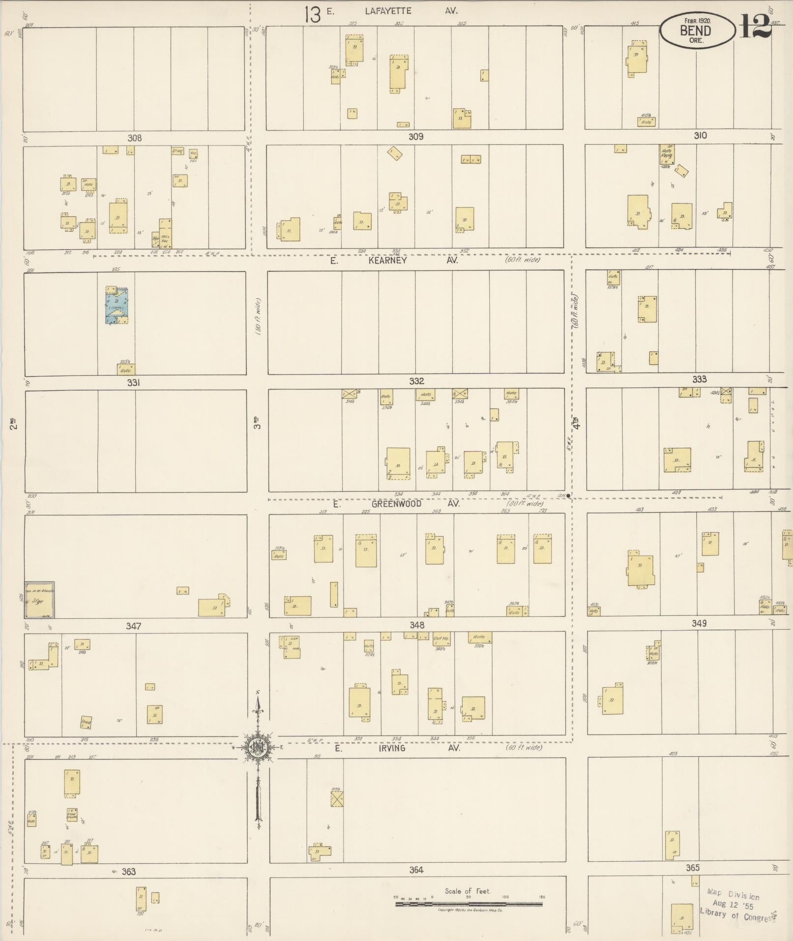 Sanborn Fire Insurance Map from Bend, Deschutes County, Oregon (1920), Sheet #0012 - Historic Sanborn Fire Insurance Map Print, vintage old map wall art, antique decor, genealogy gift, Oregon Oregon map