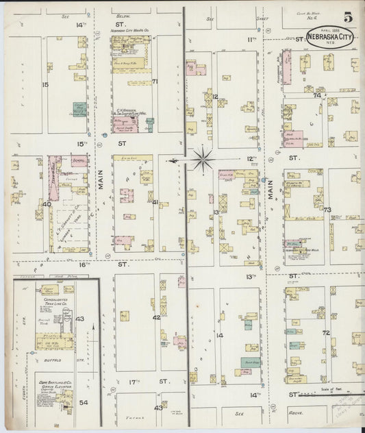 Sanborn Fire Insurance Map from Nebraska City, Otoe County, Nebraska (1888), Sheet #0005 - Historic Sanborn Fire Insurance Map Print, vintage old map wall art, antique decor, genealogy gift, Nebraska Nebraska map