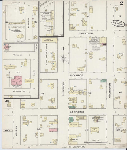 Sanborn Fire Insurance Map from Tomah, Monroe County, Wisconsin (1885), Sheet #0002 - Complete Map Set gallery image, historic Sanborn map, vintage wall art, Wisconsin Wisconsin