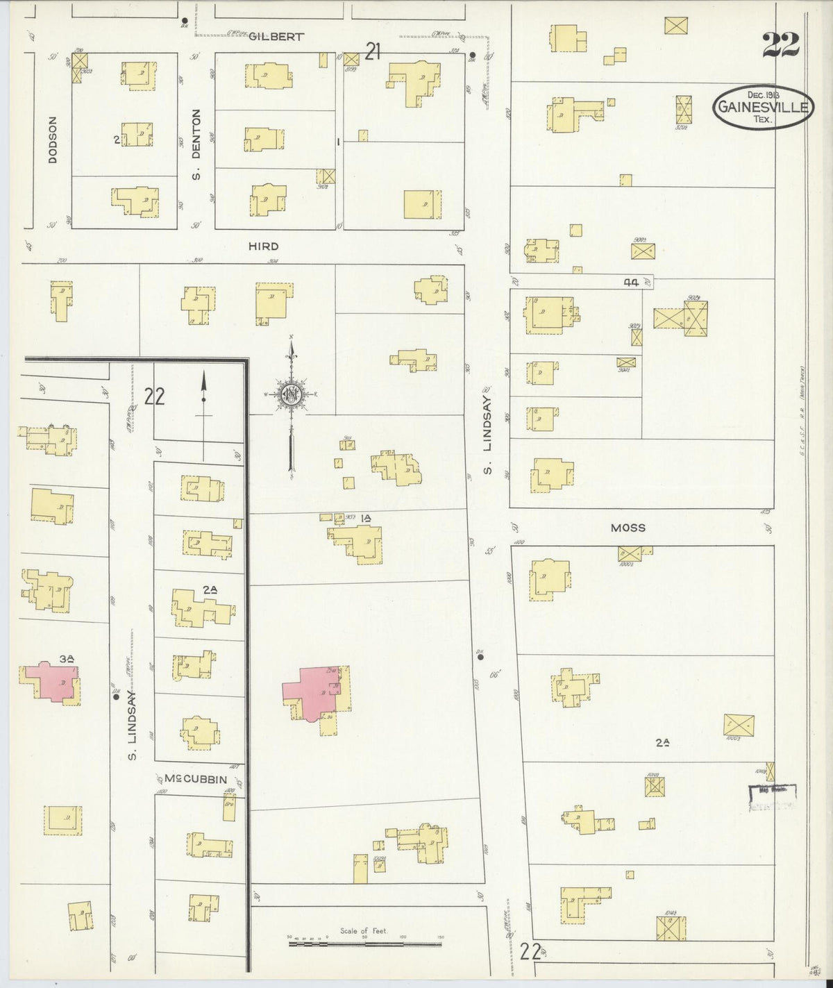 Sanborn Fire Insurance Map from Gainesville, Cooke County, Texas (1913), Sheet #0022 - Historic Sanborn Fire Insurance Map Print, vintage old map wall art, antique decor, genealogy gift, Texas Texas map