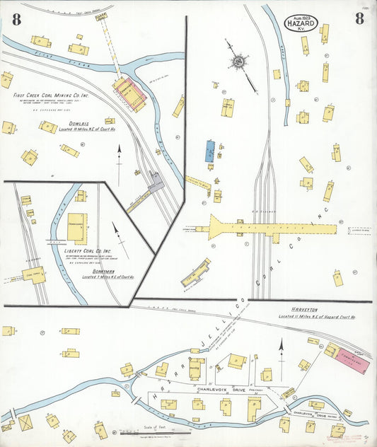 Sanborn Fire Insurance Map from Hazard, Perry County, Kentucky (1923), Sheet #0008 - Historic Sanborn Fire Insurance Map Print, vintage old map wall art, antique decor, genealogy gift, Kentucky Kentucky map