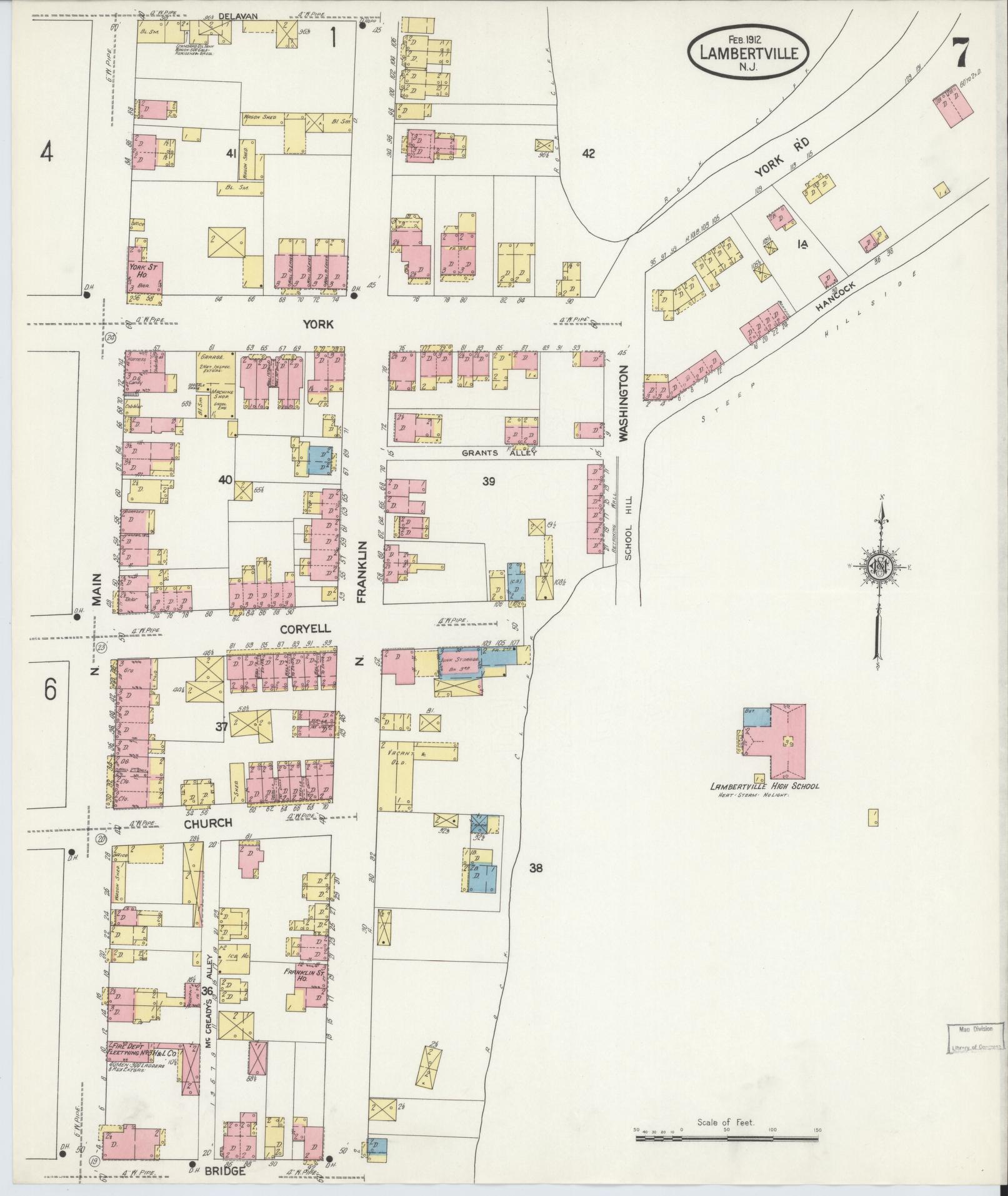 Sanborn Fire Insurance Map from Lambertville, Hunterdon County, New Jersey (1912), Sheet #0007 - Complete Map Set gallery image, historic Sanborn map, vintage wall art, New Jersey New Jersey