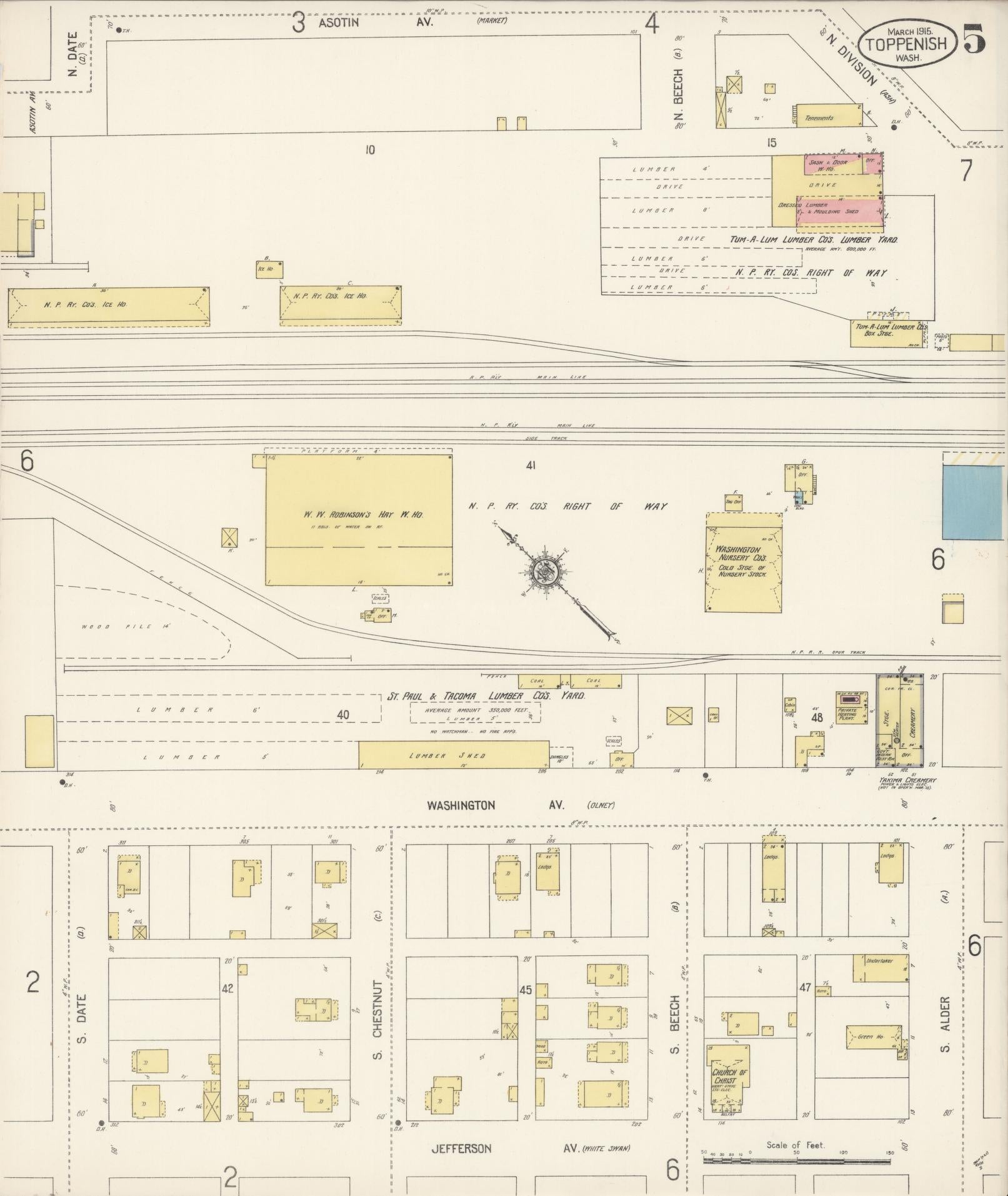 Sanborn Fire Insurance Map from Toppenish, Yakima County, Washington (1915), Sheet #0005 - Complete Map Set gallery image, historic Sanborn map, vintage wall art, Washington Washington