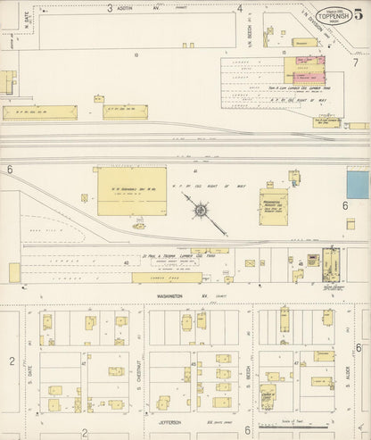 Sanborn Fire Insurance Map from Toppenish, Yakima County, Washington (1915), Sheet #0005 - Complete Map Set gallery image, historic Sanborn map, vintage wall art, Washington Washington