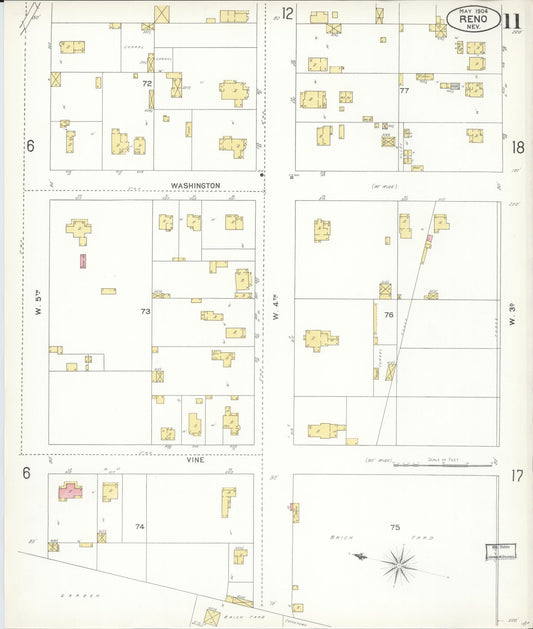 Sanborn Fire Insurance Map from Reno, Washoe County, Nevada (1904), Sheet #0011 - Historic Sanborn Fire Insurance Map Print, vintage old map wall art, antique decor, genealogy gift, Nevada Nevada map