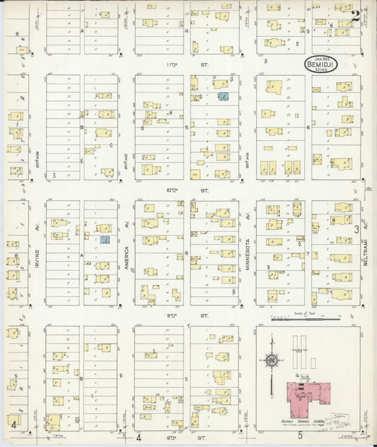 Sanborn Fire Insurance Map from Bemidji, Beltrami County, Minnesota (1914), Sheet #0002 - Historic Sanborn Fire Insurance Map Print, vintage old map wall art, antique decor, genealogy gift, Minnesota Minnesota map