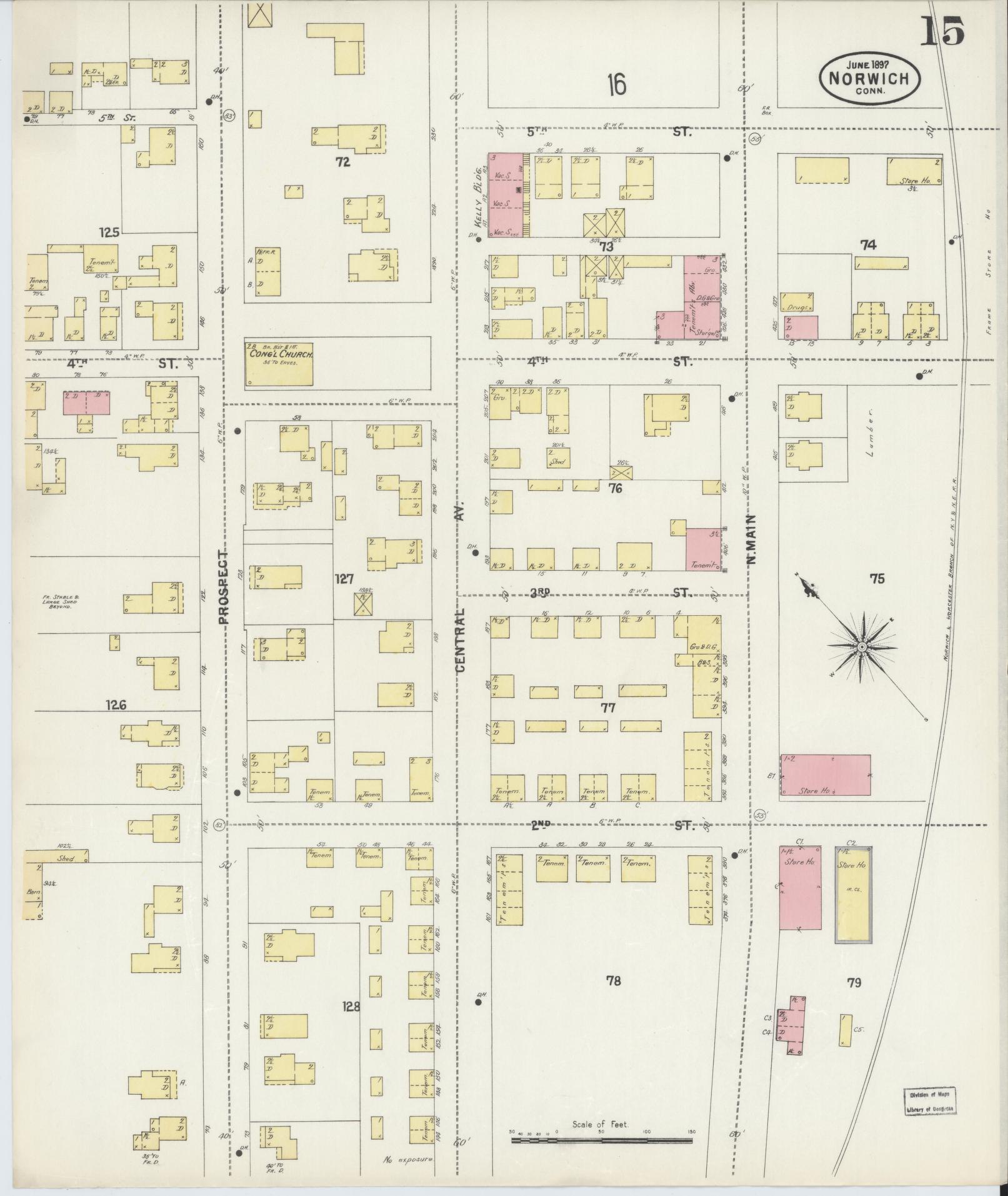 Sanborn Fire Insurance Map from Norwich, New London County, Connecticut (1897), Sheet #0015 - Complete Map Set gallery image, historic Sanborn map, vintage wall art, Connecticut Connecticut