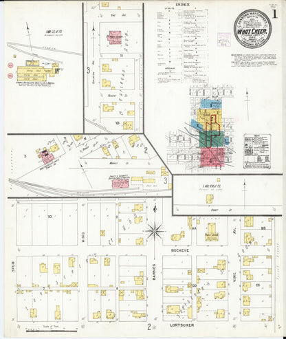 Sanborn Fire Insurance Map from What Cheer, Keokuk County, Iowa (1906), Sheet #0001 - Historic Sanborn Fire Insurance Map Print, vintage old map wall art