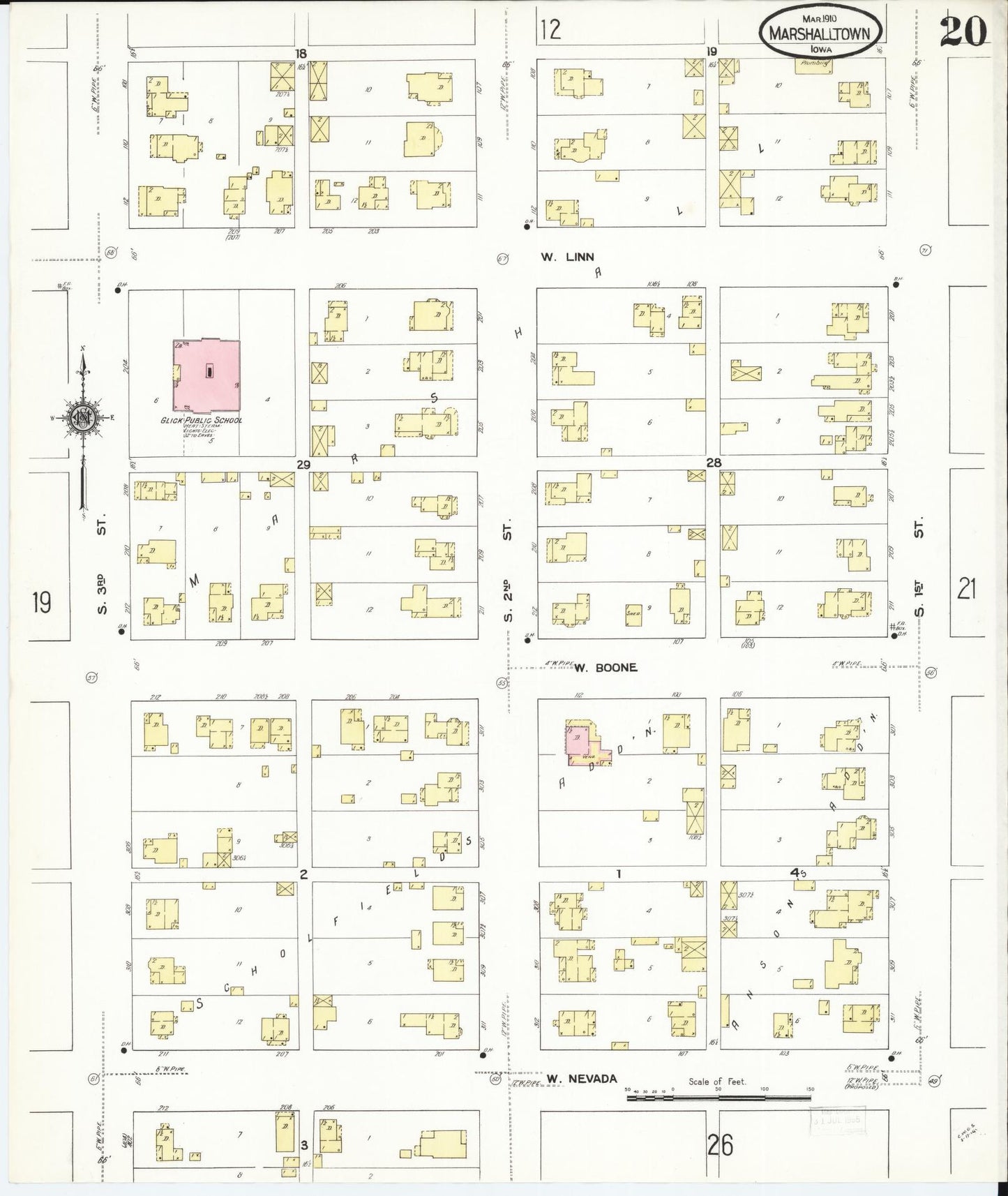 Sanborn Fire Insurance Map from Marshalltown, Marshall County, Iowa (1910), Sheet #0020 - Historic Sanborn Fire Insurance Map Print