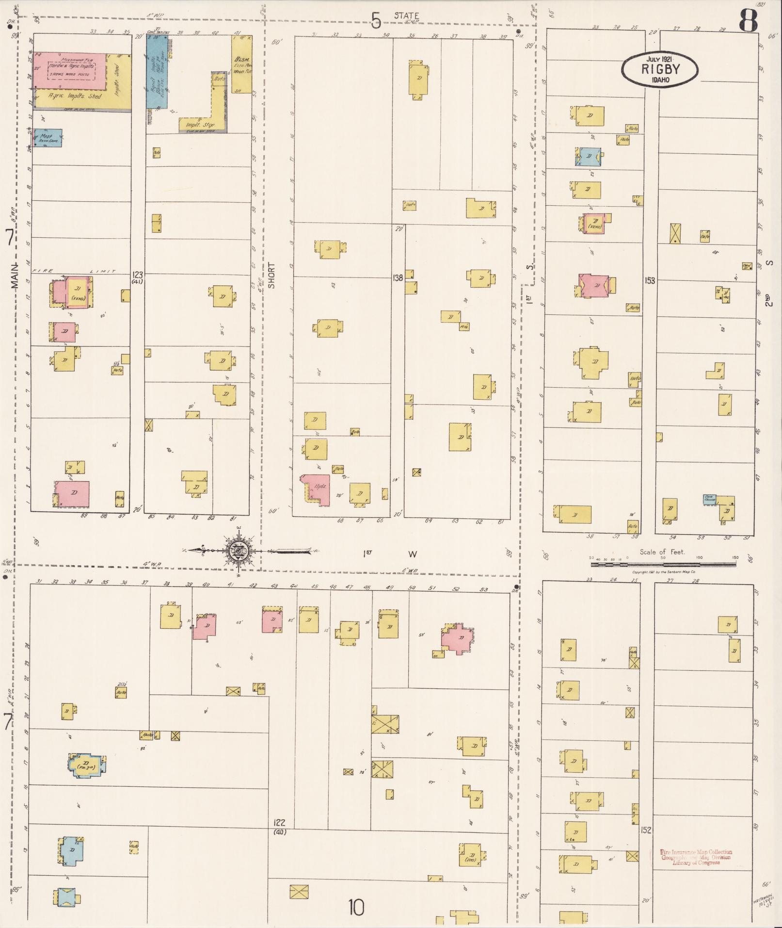 Sanborn Fire Insurance Map from Rigby, Jefferson County, Idaho (1921), Sheet #0008 - Historic Sanborn Fire Insurance Map Print, vintage old map wall art, antique decor, genealogy gift, Idaho Idaho map
