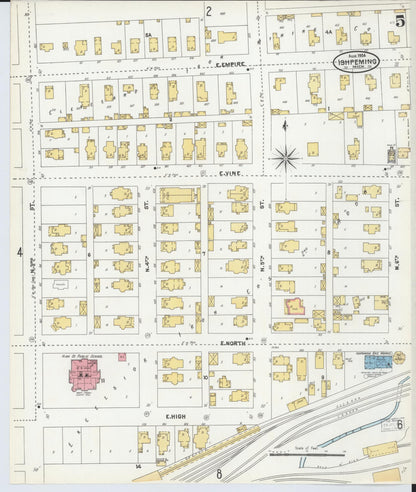 Sanborn Fire Insurance Map from Ishpeming, Marquette County, Michigan (1904), Sheet #0005 - Historic Sanborn Fire Insurance Map Print, vintage old map wall art, antique decor, genealogy gift, Michigan Michigan map
