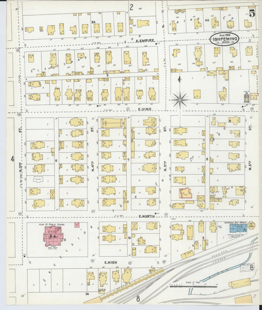 Sanborn Fire Insurance Map from Ishpeming, Marquette County, Michigan (1904), Sheet #0005 - Historic Sanborn Fire Insurance Map Print, vintage old map wall art, antique decor, genealogy gift, Michigan Michigan map