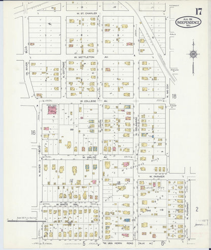 Sanborn Fire Insurance Map from Independence, Jackson County, Missouri (1916), Sheet #0017 - Historic Sanborn Fire Insurance Map Print, vintage old map wall art, antique decor, genealogy gift, Missouri Missouri map