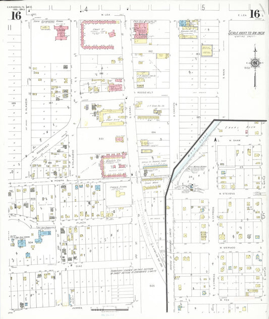 Sanborn Fire Insurance Map from Carlsbad, Eddy County, New Mexico (1943), Sheet #0016 - Historic Sanborn Fire Insurance Map Print, vintage old map wall art, antique decor, genealogy gift, New Mexico New Mexico map