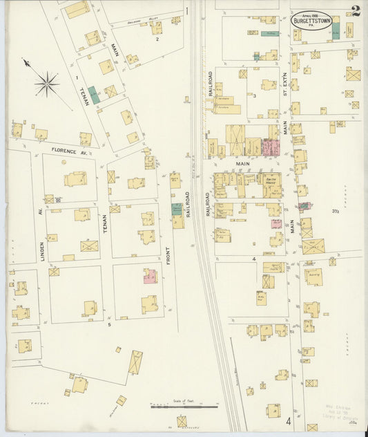 Sanborn Fire Insurance Map from Burgettstown, Washington County, Pennsylvania (1908), Sheet #0002 - Historic Sanborn Fire Insurance Map Print, vintage old map wall art, antique decor, genealogy gift, Pennsylvania Pennsylvania map