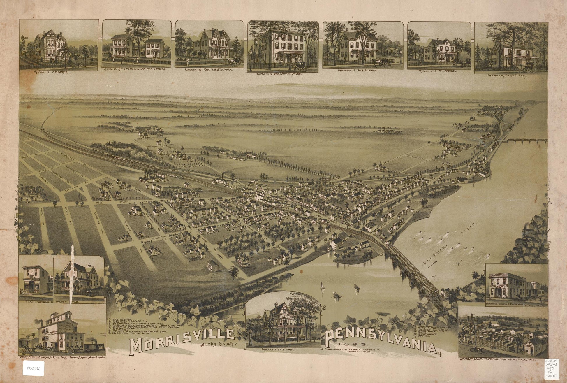 Morrisville, Bucks County, Pennsylvania, 1893 (1893) – Historic Bird’s-Eye View Panorama Print